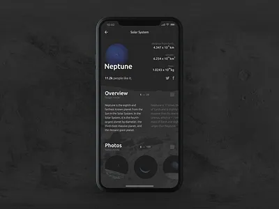 Solar System - Neptune app apple clean grey interface ios iphone minimal mobile trending ui ux