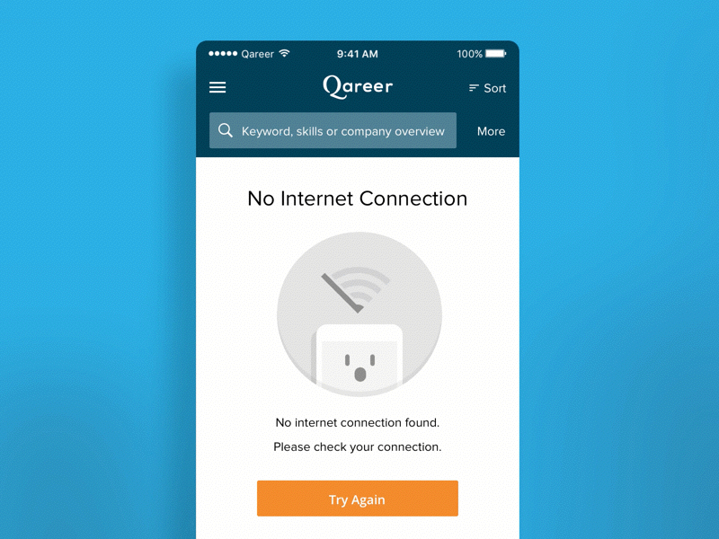 No Internet Found animation internet mobile app no connection state qareer