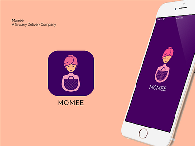 Identity Mark for MOMEE app basket branding delivery service feminine grocery housewife logo momee purple shopping women