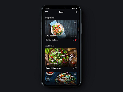 Feed | App app dish eat feed fish food ios iphone x salad ui ux