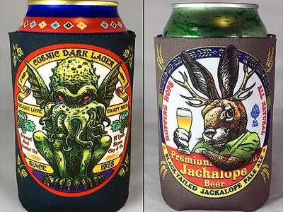Chetart Can Coolers beer can cooler chet phillips cthulhu drink jackalope koozie