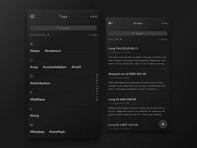 Trader's Journal - app concept app dark gradient ios journal mobile notebook trader trading ui ux