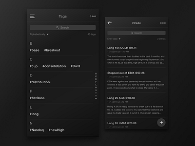 Trader's Journal - app concept app dark gradient ios journal mobile notebook trader trading ui ux