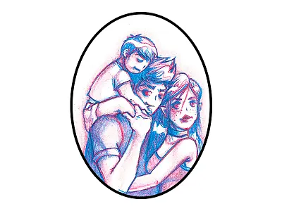 Family Dream bicolour blue family handmade happiness illustration portrait red