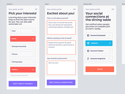 2017 - Onboarding: public profile app dining food guide ios mobile onboarding profile questionnaire restaurants userflow ux