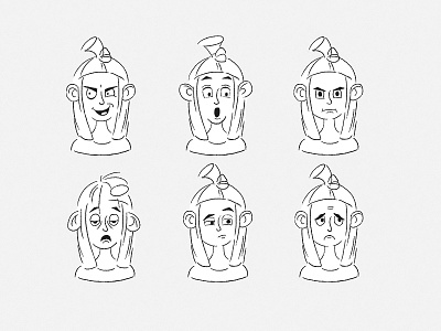 Character design. Kid girl cartoon character expressions face girl