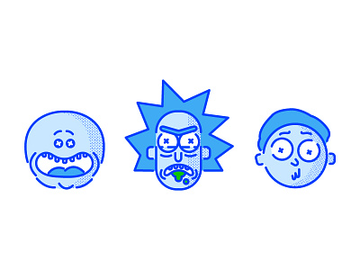 Meeseeks, Rick, & Morty digital illustration halftone illustration mr meeseeks rick and morty spot illustration vector