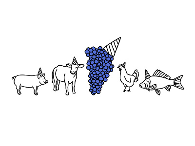 Gamay Wine + Party Animals animals cute grapes handdrawn illustrated illustration party party animals purple wine