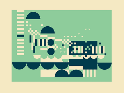 Disintegration abstract blue geometry green illustration shape