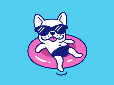 Pool Float cartoon character cute dog drawing frenchie pool float summer sunglasses vector