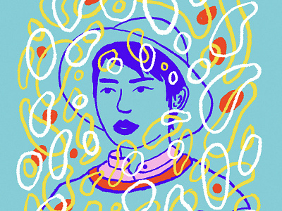 Thought Jungle abstract blue illustration orange pink portrait thoughts white woman yellow