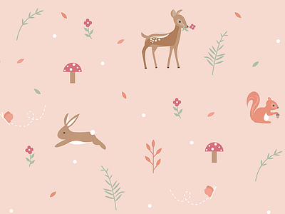 Autumn Woodland animals autumn cute deer floral flowers illustration illustrator nature pattern rabbit squirrel