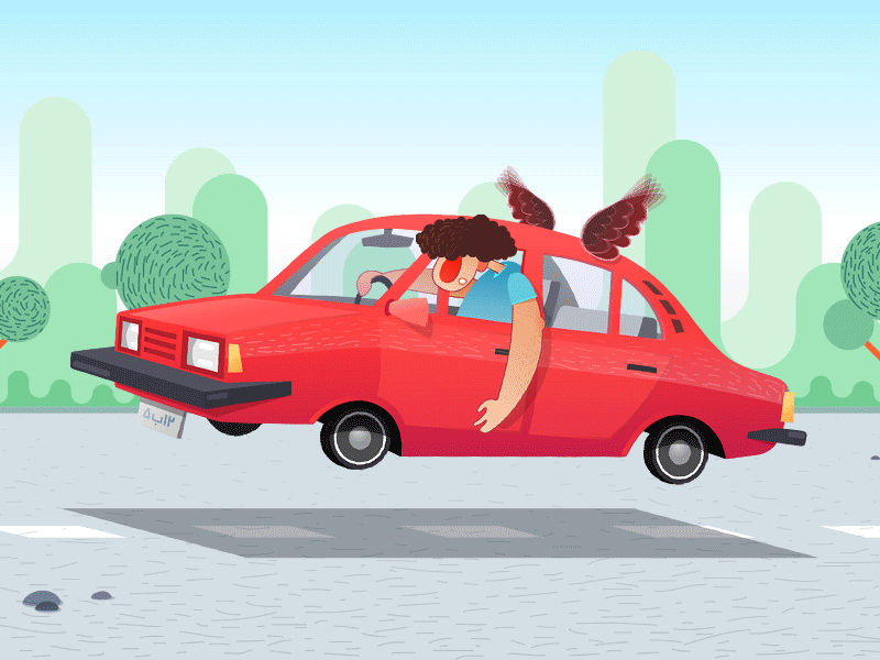 Taxi Driver animation car fly flying gif illustration iran loop motion red taxi wing