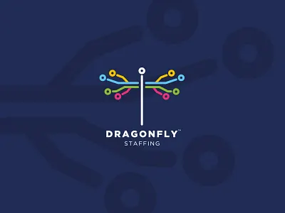 Dragonfly blue circuit circuitry dragonfly insect logo mark rainbow recruitment staffing technology