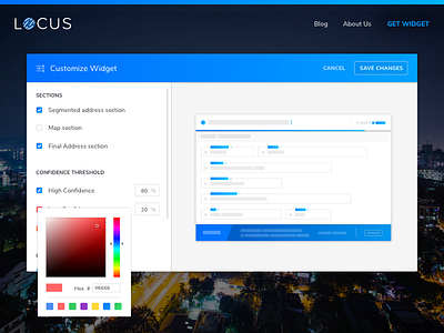 Customize Widget Screen color picker customize dashboard form geocoding locus logistics settings startup ui ux web