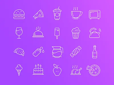Food Icons apple cake flat food hamburger icon icons line pizza tea