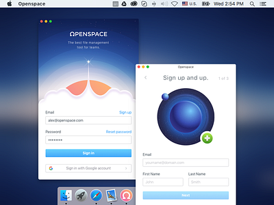 Openspace Sign in / Sign up application desktop file sharing mac macos openspace sign in sign up ui