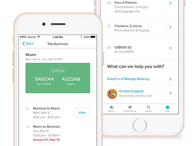 Trip Summary on iOS airfare app booking flight hopper interface ios mobile navigation travel ui ux