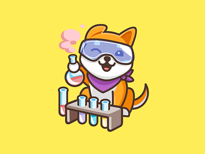 Shiba Inu - Chemistry bold outline character mascot chemistry chemical cute adorable friendly animal happy pet puppy illustrative illustration japan japanese laboratory beaker learning science school education shiba inu dog