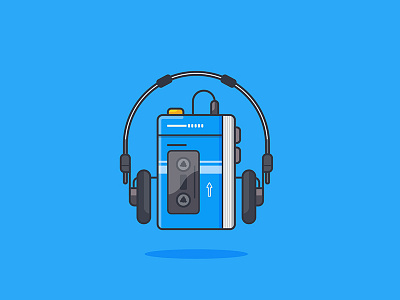 Walkman adobe blue icon illustration music old school retro stroke tech vector walkman