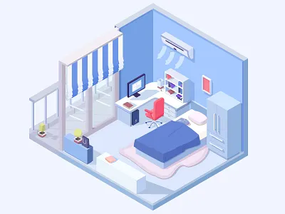 Bedroom bedroom blue furniture isometric kairosoft