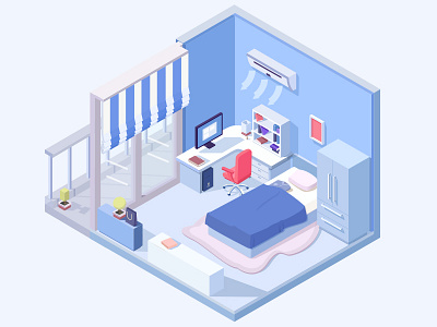 Bedroom bedroom blue furniture isometric kairosoft