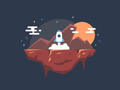 Space illustration mars mountains rocket space start
