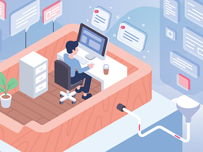 Inbox alert blink character chat filter illustration inbox iso isometric office team work