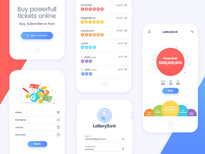 Lottery-Bank: Mobile app design app application calendar chat design games ios lottery mobile mobile app poker ui uikreative uiux designer