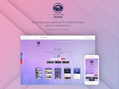 Scene minimalistic pink purple social network website design