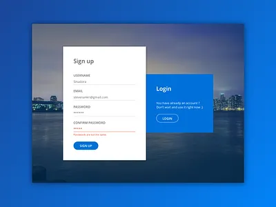 Sign up page formular home login sign up