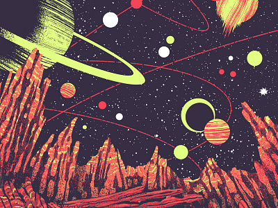 Spacescape landscape planets planetscape public service broadcasting retro rocket rocky sci fi space stars texture the race for space