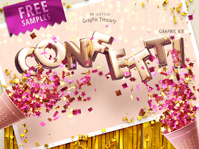 Confetti Party — Graphic Kit background bright celebration download font free gold confetti fun gold wedding confetti photoshop promo shiny template