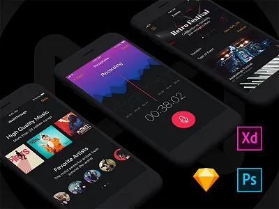 Musical Mobile UI Kit app psd sketch ui kit xd