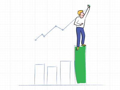 Illustration for Flock 5 bar graph blue flock graph green growth illustration lines man vector yellow