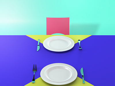 Dining Table blue chair fork knife table yellow