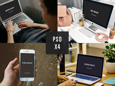4 PSD Apple Mockups air desktop imac iphone mackbook mockup notebook psd