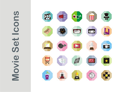 Movie Set Icons chair cinema coke director film free freebies icons illustration movie popcorn ticket