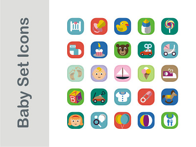 Baby Set Icons baby bear bike born bottle cildren diapers horse icon milk stroller teddy