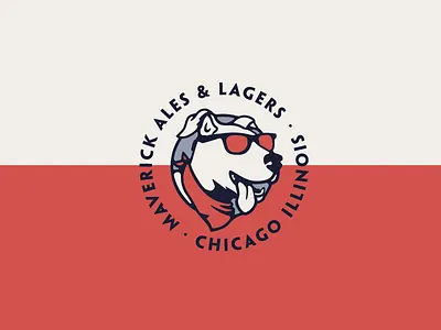 Ol' Maverick badge bandana beer branding brewery chicago dog identity illustration logo sunglasses