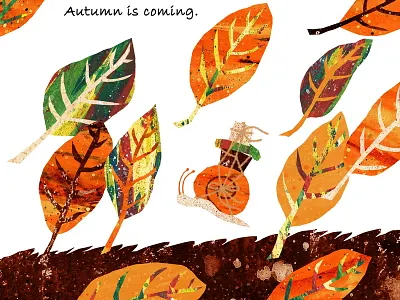 Autumn is Coming autumn colourful illustration leaves seasons snail travel wind