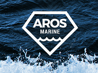 Aros Marine blue branding diamond interior logo marine outline sea ship stroke vessel wave