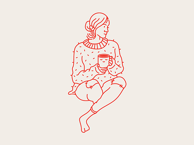 Cozy 2d clothes design flat icon illustration lady red mug portrait vector