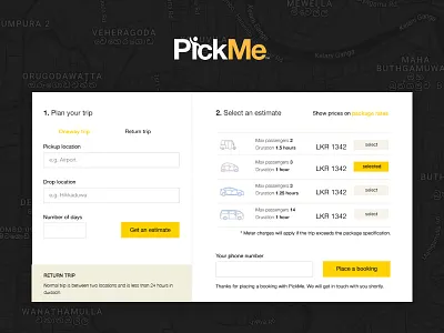 Book a Trip booking map pickme sri lanka taxi ui ux