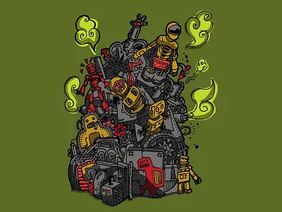 Pile of Robots halftone pen robots sketch