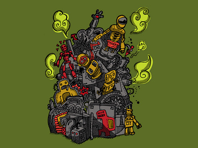 Pile of Robots halftone pen robots sketch