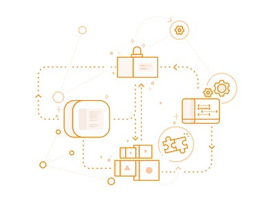 Integrations arrow diagram docs integrations line machine orange puzzle vector