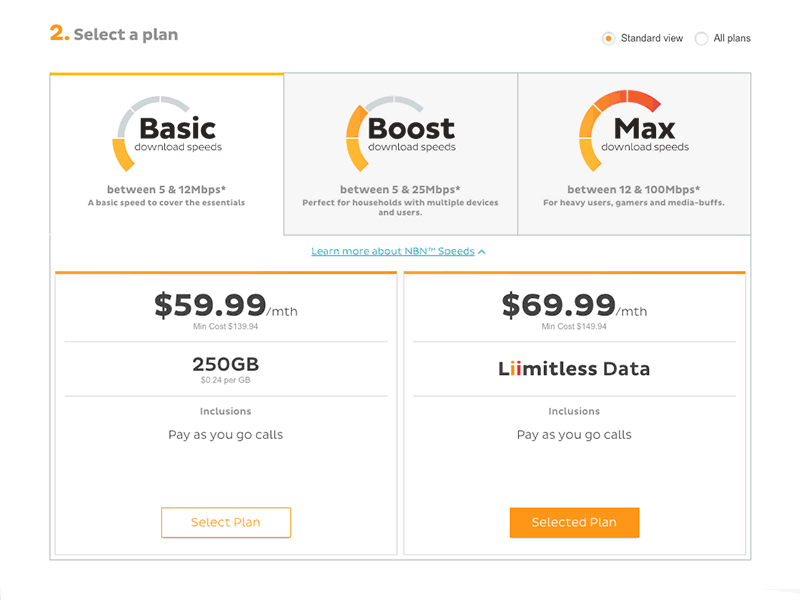 Product Plan Tables iinet nbn pricing tables product tables table tabs