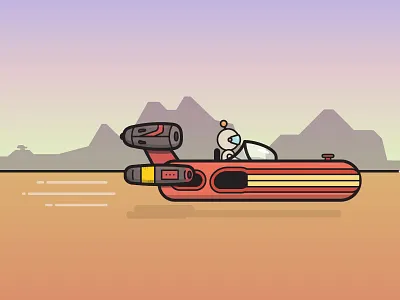 Landspeeder Colored astronaut cartoon character illustration landspeeder spaceman spaceship star wars vector