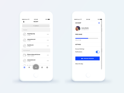 Cloud Storage App add app file ios iphone mobile profile recents settings storage ui ux